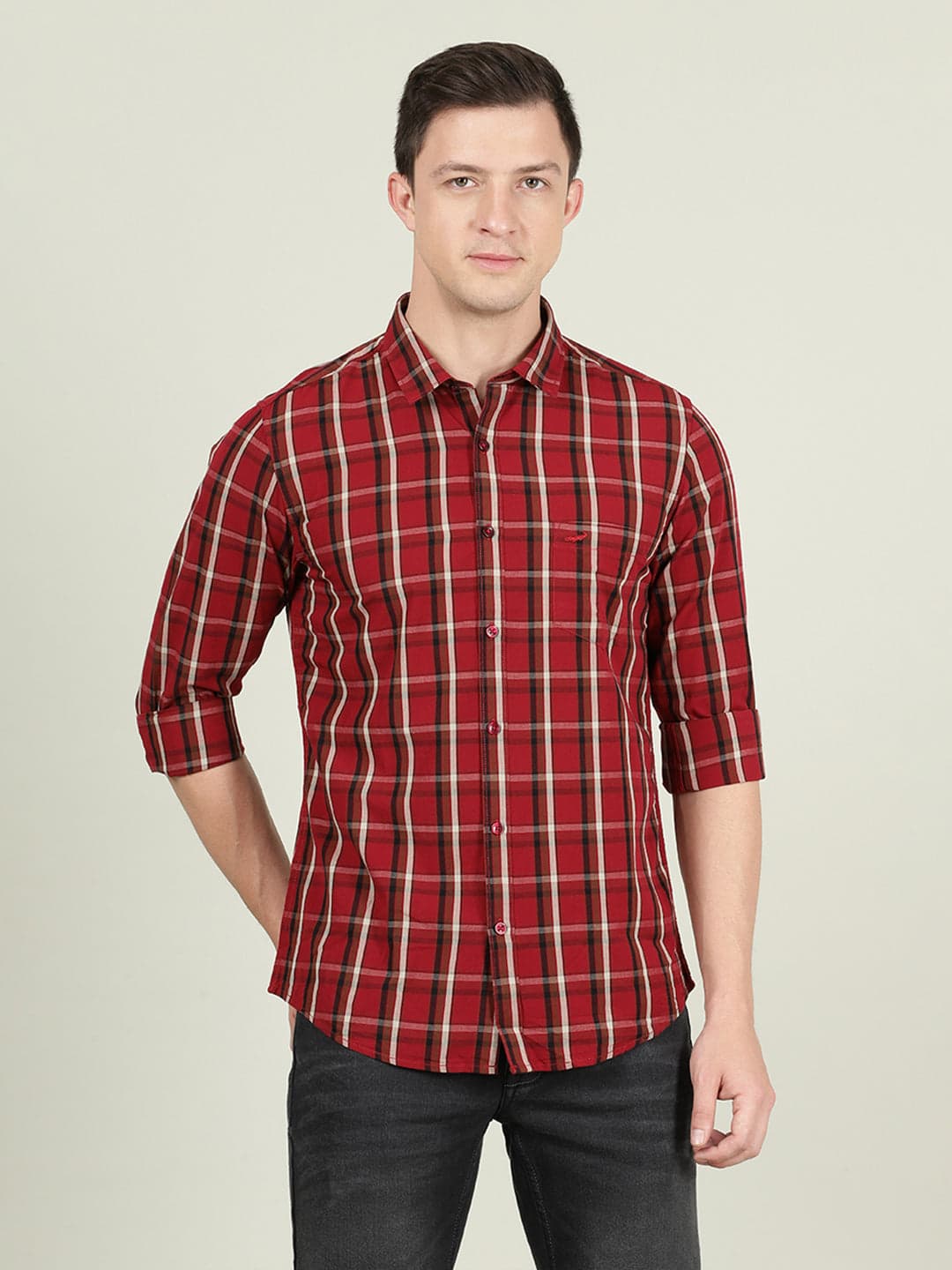 Red Checked Full Sleeve Casual 100% Cotton Shirt