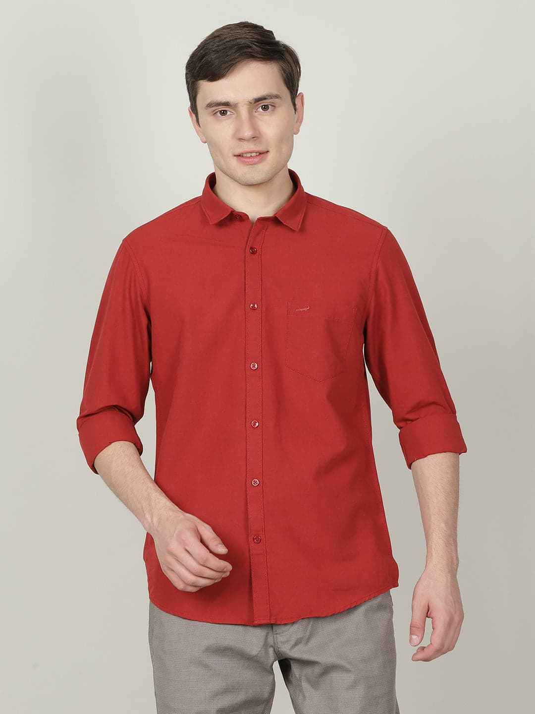 Rust Red Solid Full Sleeve 100% Cotton Shirt