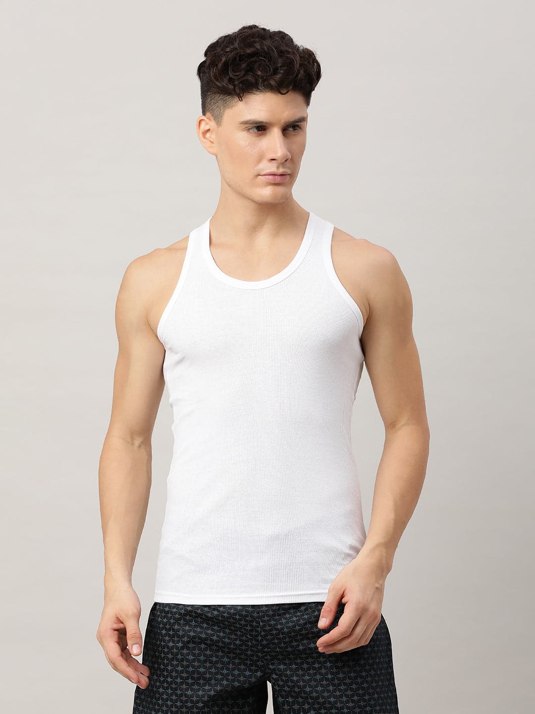Cotton White Solid Vest