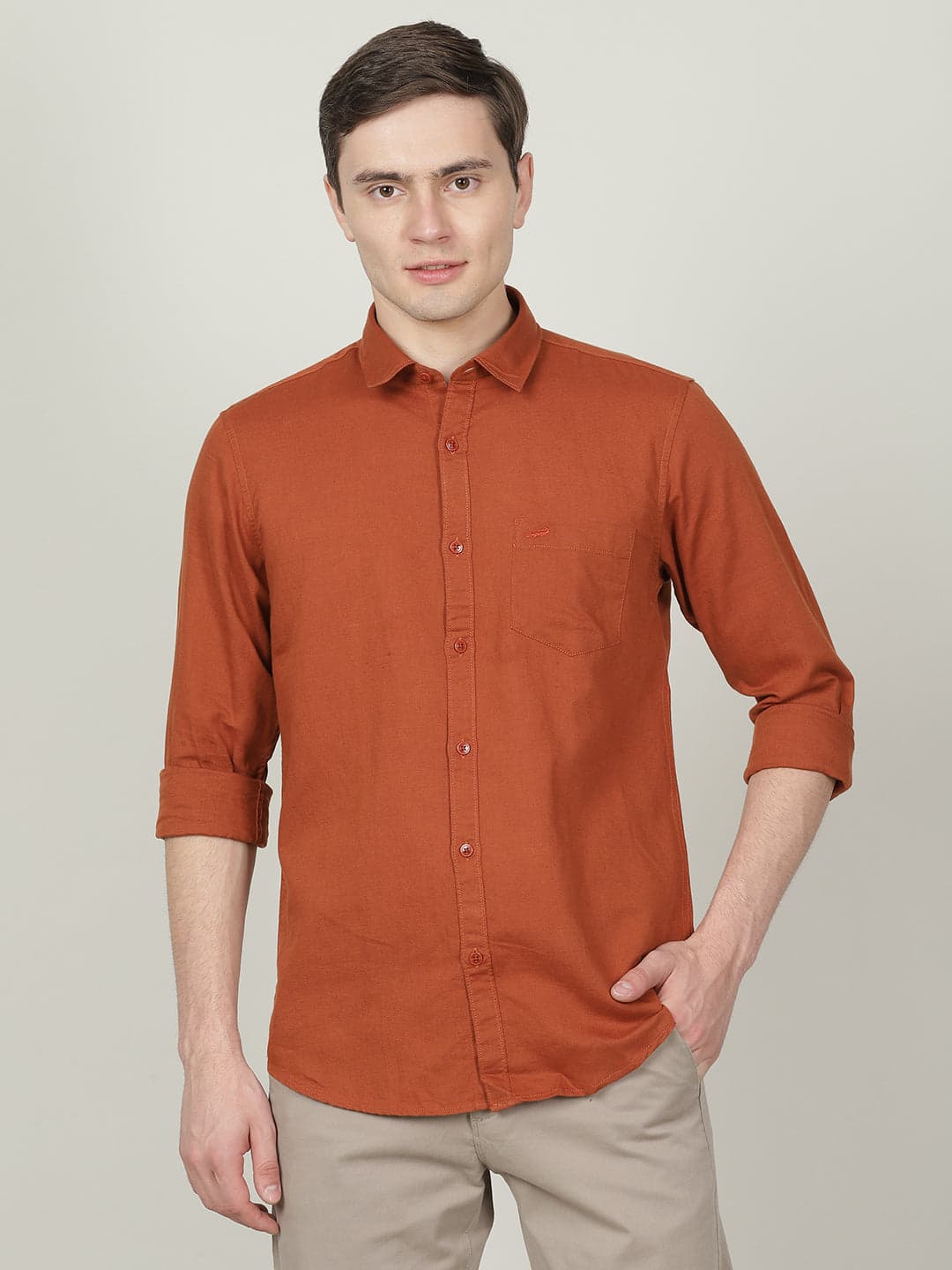 Rust Red Solid Full Sleeve Linen Shirt