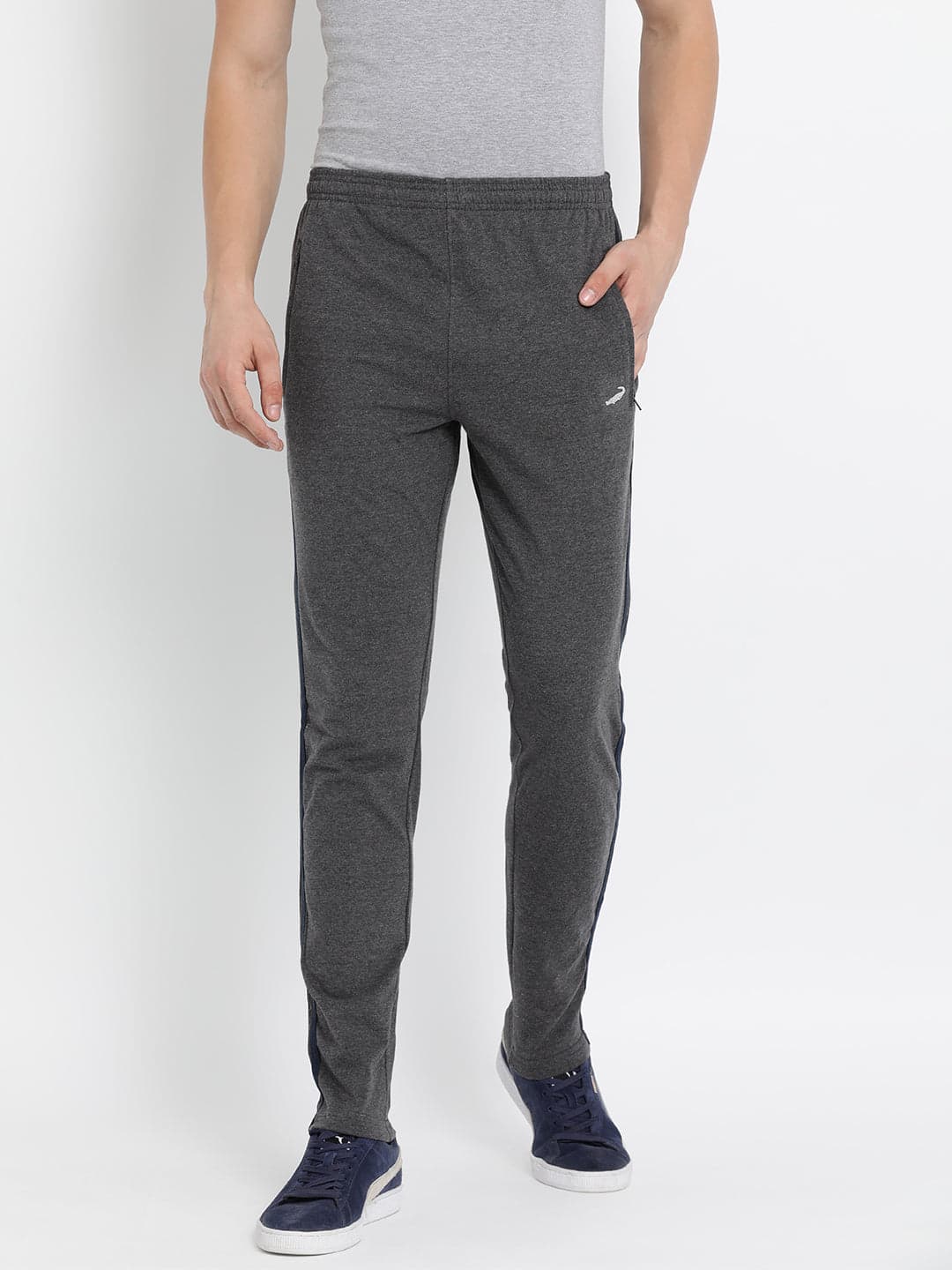Slim Fit Solid Charcoal Grey Track Pant