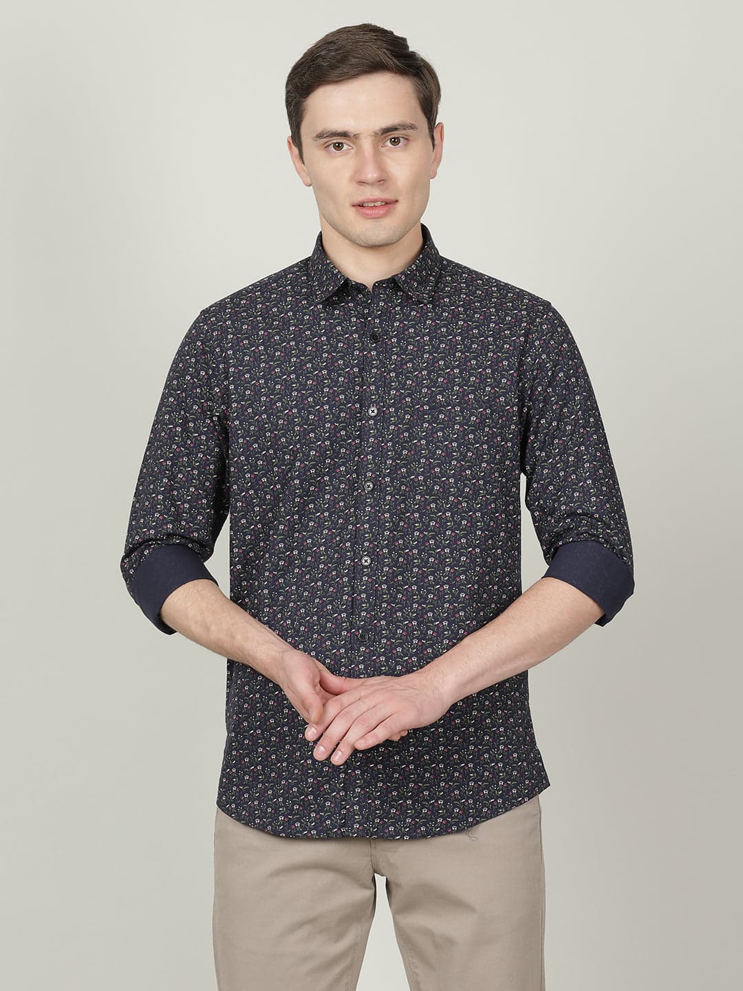 Casual Dark Navy Printed Full Sleeve 100% Cotton Shirt