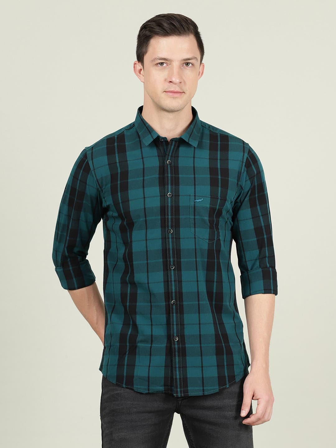 Green Casual Checked Full Sleeve 100% Cotton Shirt