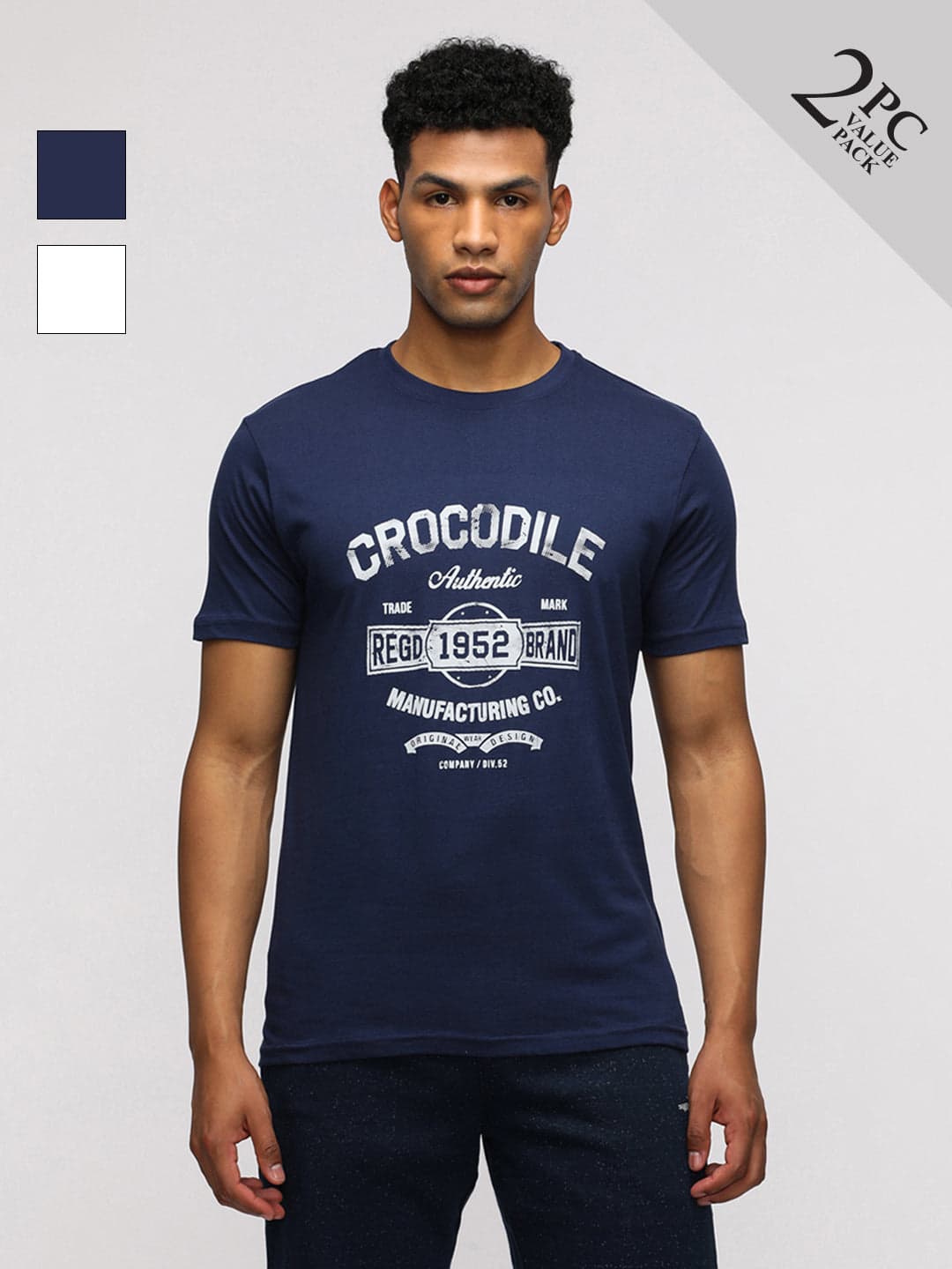 Typography Printed Pack Of 2 Round Neck Cotton Slim Fit T-shirts