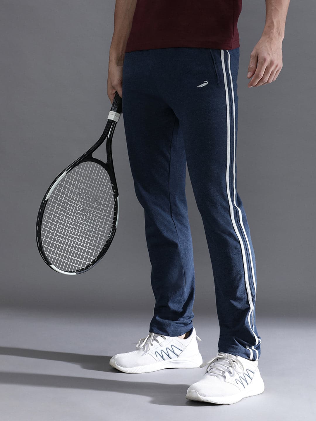Solid Slim Fit Navy Melange Track Pant
