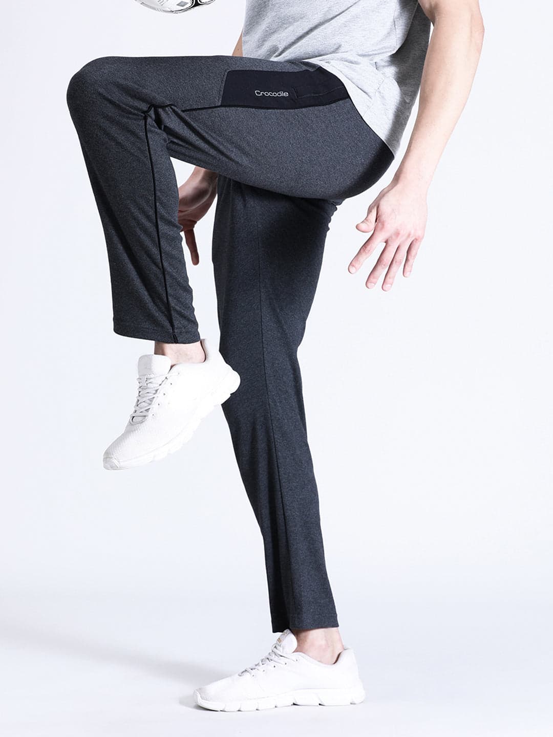 Solid Slim Fit Charcoal Melange Track Pant